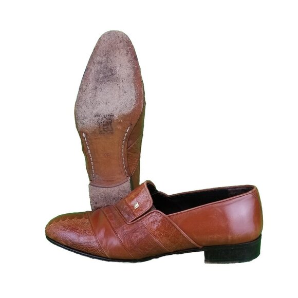 ✅Maseratti Embossed Croc Pattern Brown Leather Loafers Mens 9.5 Slip Dress Shoes main image 5